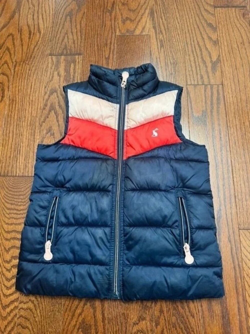 Joules Kids 5Y Navy Red Color Block Puffer Vest Full Zip with Pockets Bunny Perf
